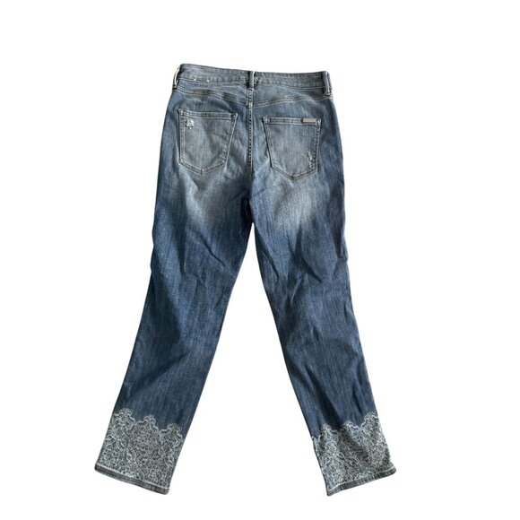 WHITE HOUSE BLACK MARKET Everyday Soft Lace Print Trim Crop Pants Jeans Size 4 - Picture 4 of 8